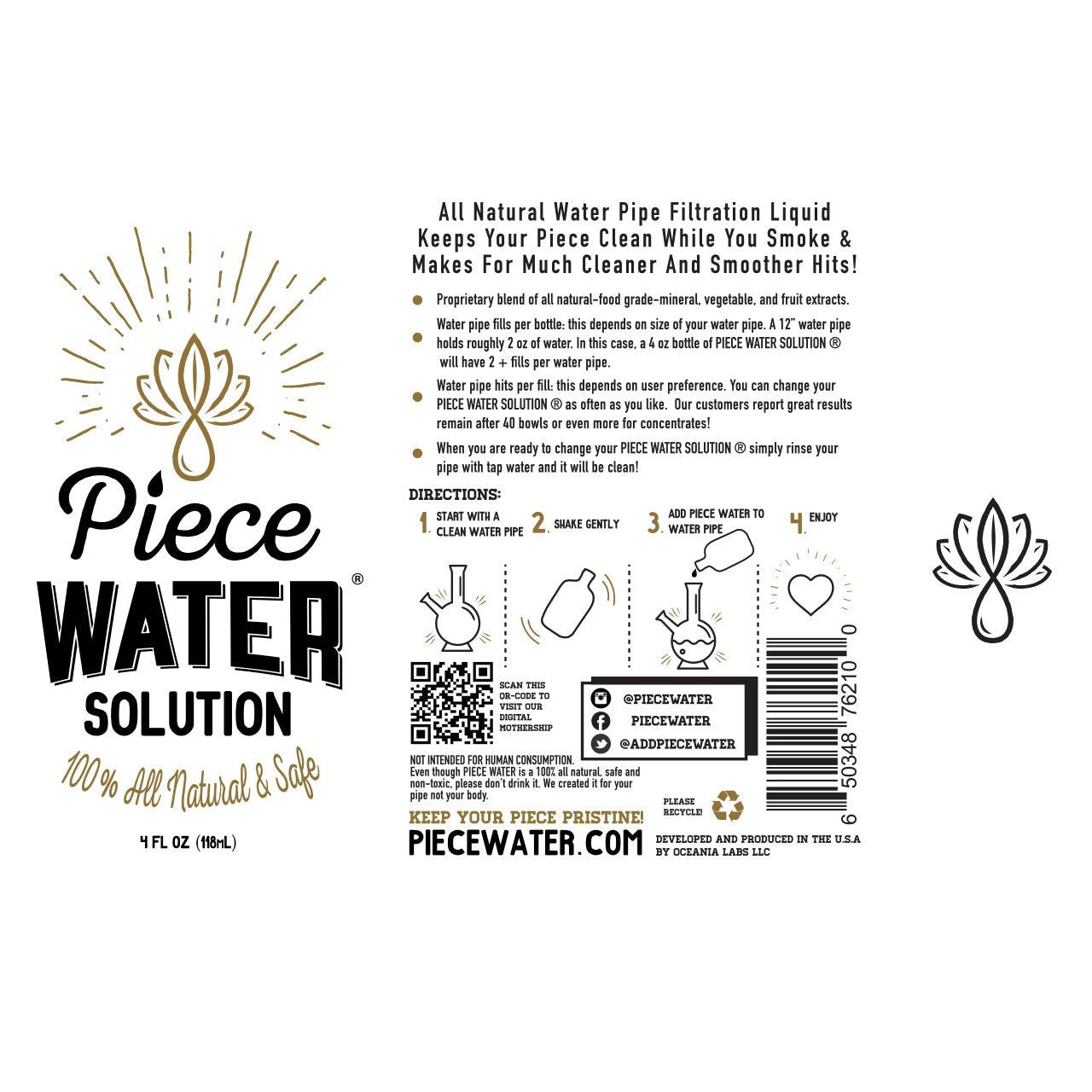 Piece Water Solution 4oz