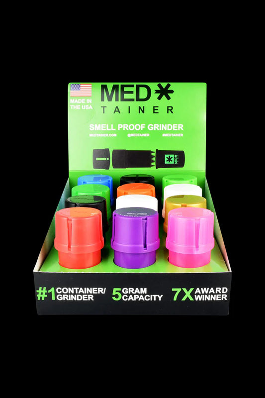 MedTainer Smell-proof Storage Container w/ Built-In Grinder Upinsmokeamerica logo