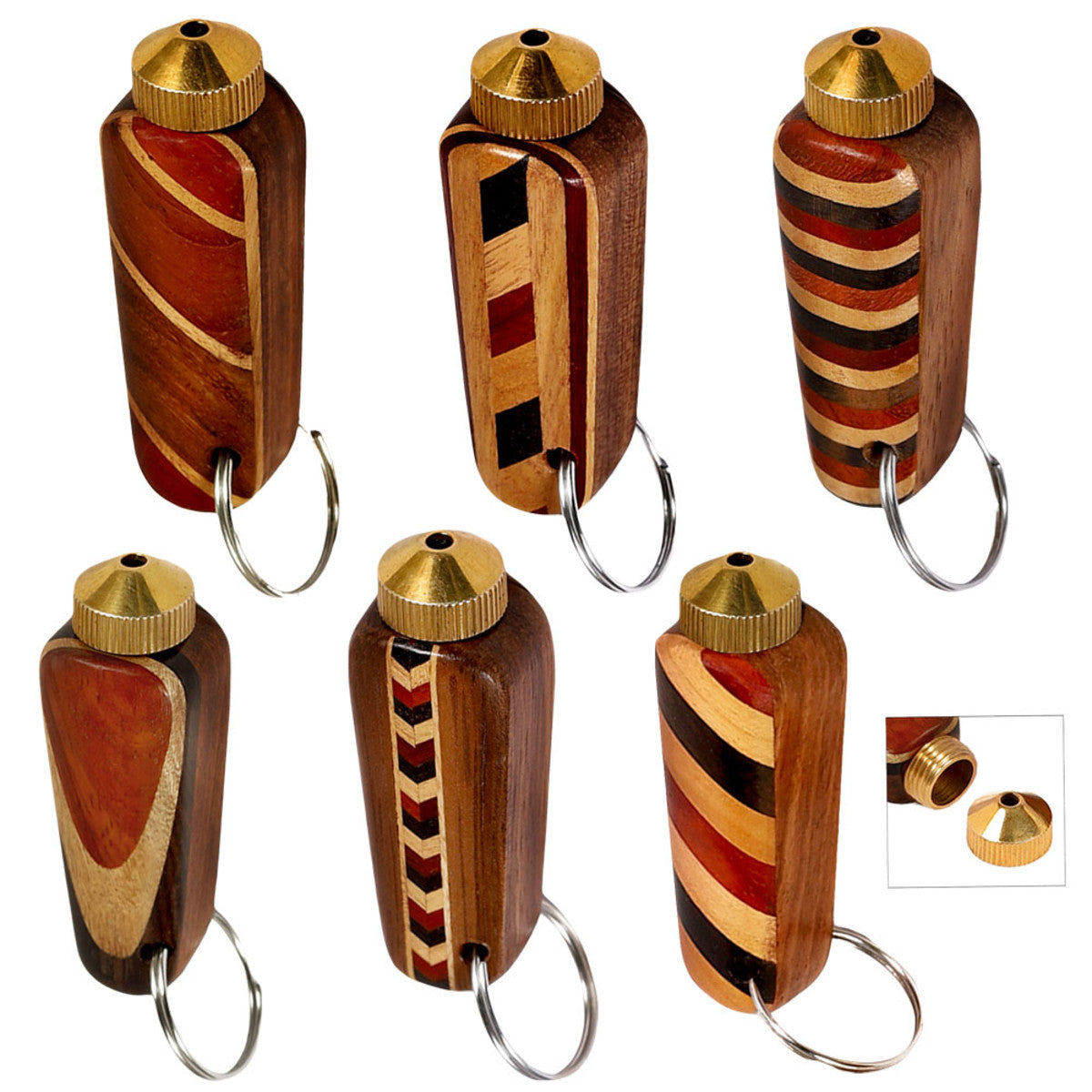 Pipe Keychain AFG Distribution Brass Chamber Wood Pipe Keychain – Up In Smoke America