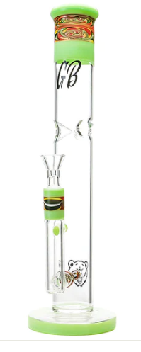 Green Bear Glass Wag Grid Straight Tube