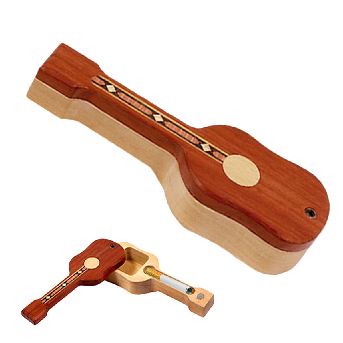 Wood Guitar Dugout w/ Magnetic Lock Swivel Lid